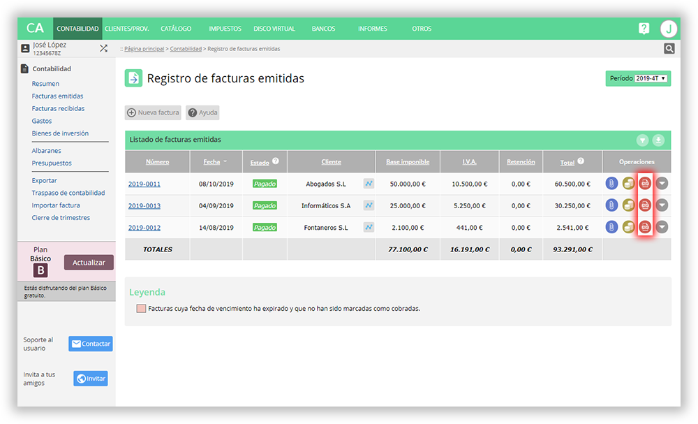 Registro de facturas para la firma digital