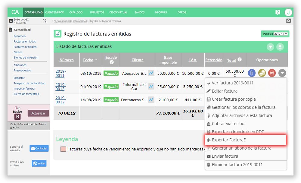 Registro de facturas para la firma digital