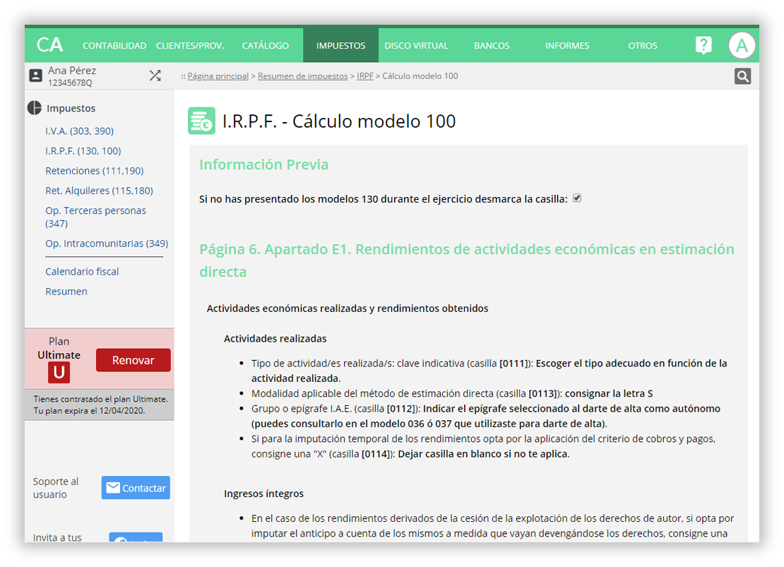 El IRPF anual de autónomos